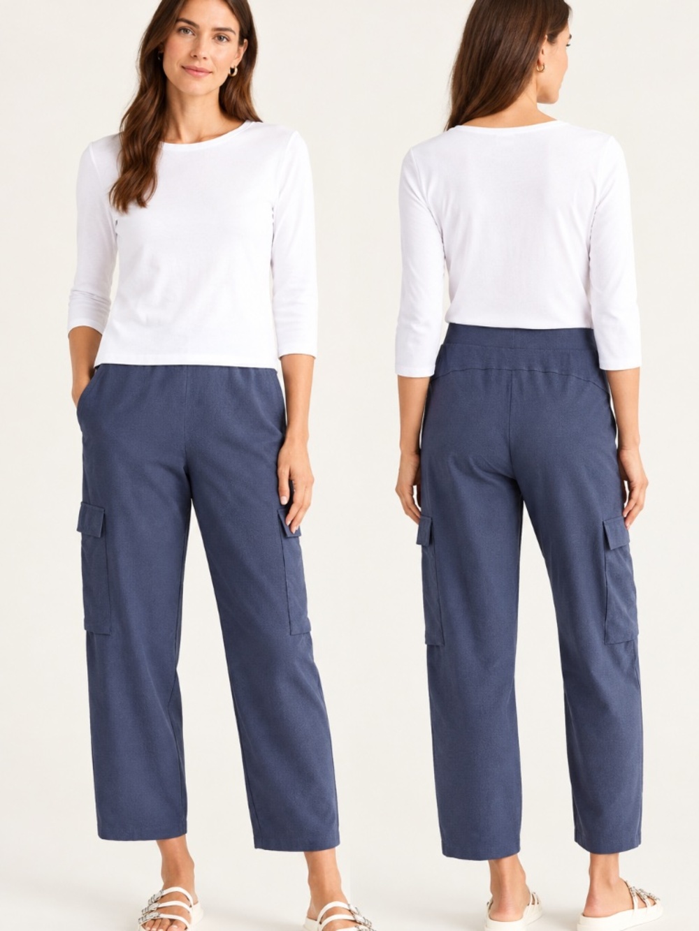 Eileen Fisher Washable Flex Cargo Lantern dark blue gray Pant Size P Large